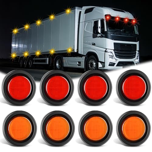 Nilight 25 Inch Round Marker Light 8PCS Red Amber 13LED Clearance Lights Flush Mount With Plug Grommet Pigtail Hardwired DOT Compliant For 12V Truck Trailer Tractor Buses Vans Boat - Image 1