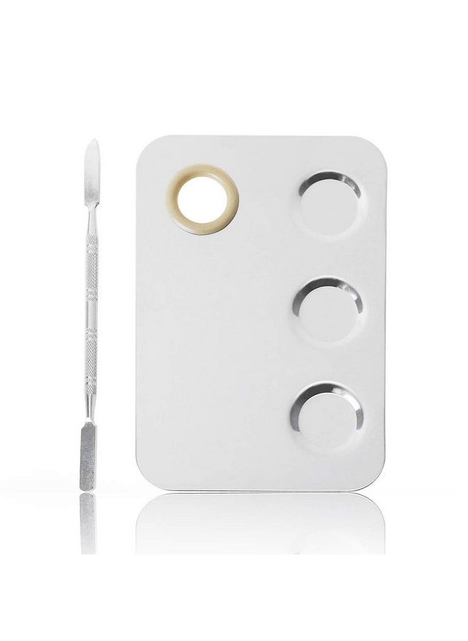 KissDate - Makeup Mixing Palette, 6X4Inch Stainless Steel Makeup Palette 3-Well Nail-Art Cosmetic Artist Mixing Palette With Makeup Spatula, Stocking Stuffers Christmas Gifts For Women - Image 1