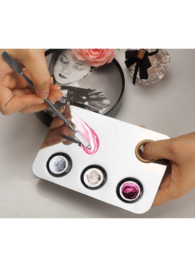KissDate - Makeup Mixing Palette, 6X4Inch Stainless Steel Makeup Palette 3-Well Nail-Art Cosmetic Artist Mixing Palette With Makeup Spatula, Stocking Stuffers Christmas Gifts For Women - Image 1