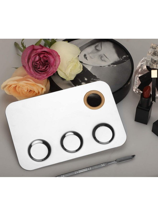 KissDate - Makeup Mixing Palette, 6X4Inch Stainless Steel Makeup Palette 3-Well Nail-Art Cosmetic Artist Mixing Palette With Makeup Spatula, Stocking Stuffers Christmas Gifts For Women - Image 1