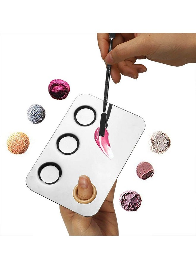 KissDate - Makeup Mixing Palette, 6X4Inch Stainless Steel Makeup Palette 3-Well Nail-Art Cosmetic Artist Mixing Palette With Makeup Spatula, Stocking Stuffers Christmas Gifts For Women - Image 1