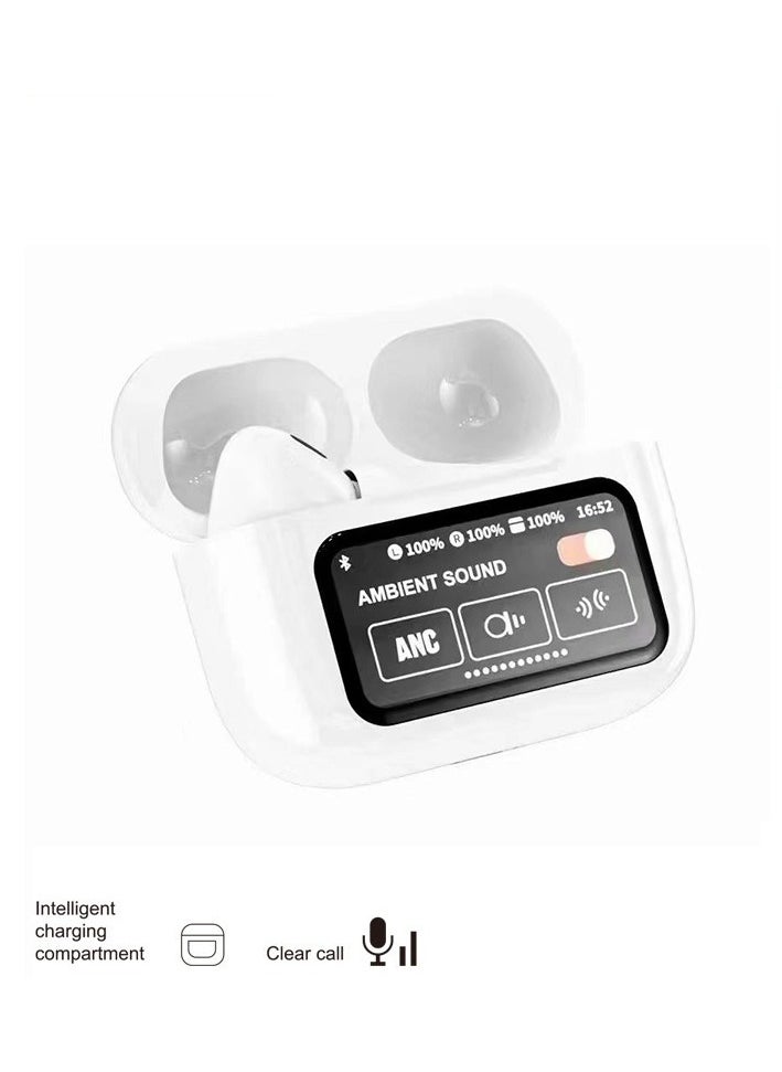 Generic - bluetooth headset true wireless noise cancelling 2024 new smart touch with display screen white for iphone android - Image 1