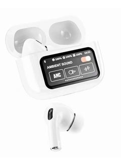 Generic bluetooth headset true wireless noise cancelling 2024 new smart touch with display screen white for iphone android  - Image 3