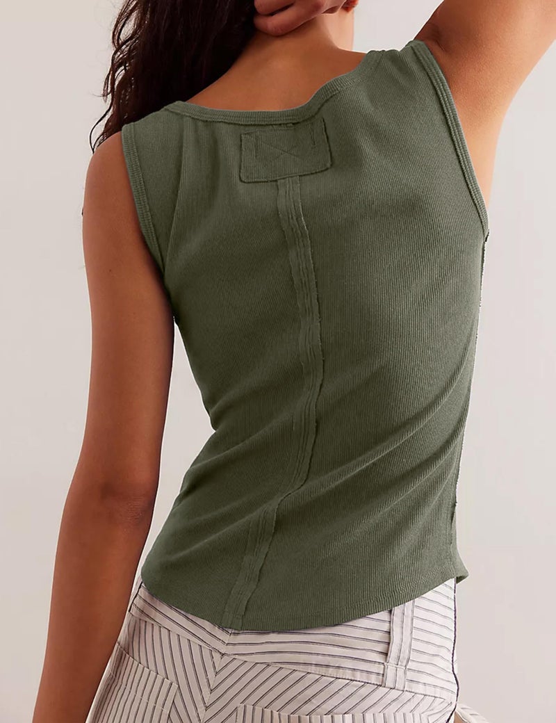 Springrain Women's Sleeveless Scoop Neck Ribbed Tank Tops Lightweight Fitted Cami Tee Shirts(GreyGreen-S) - Image 2