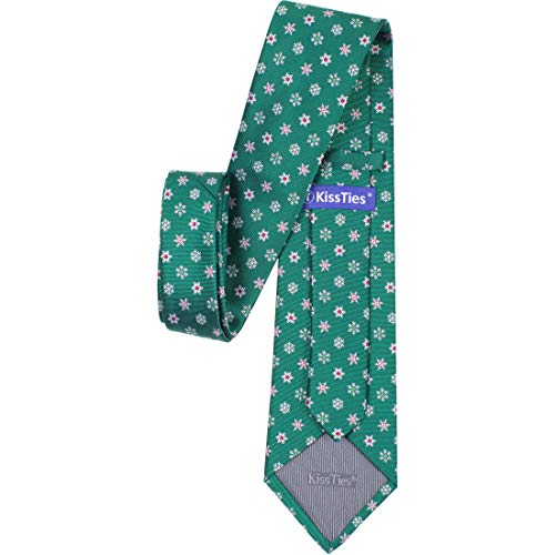 KissTies Mens Christmas Tie Snowflakes Green Necktie Holiday Season Ties - Image 3