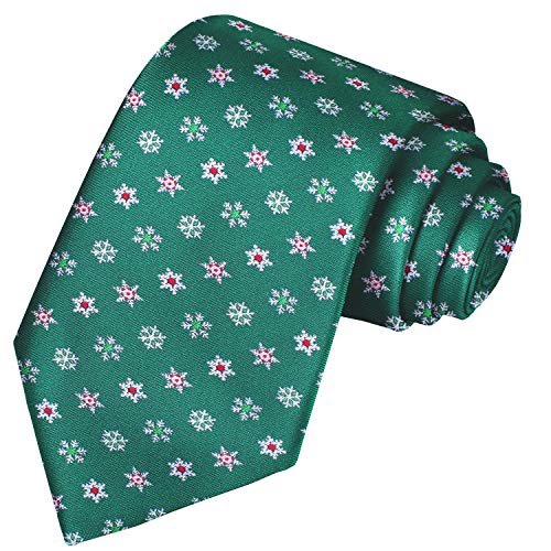 KissTies Mens Christmas Tie Snowflakes Green Necktie Holiday Season Ties - Image 1