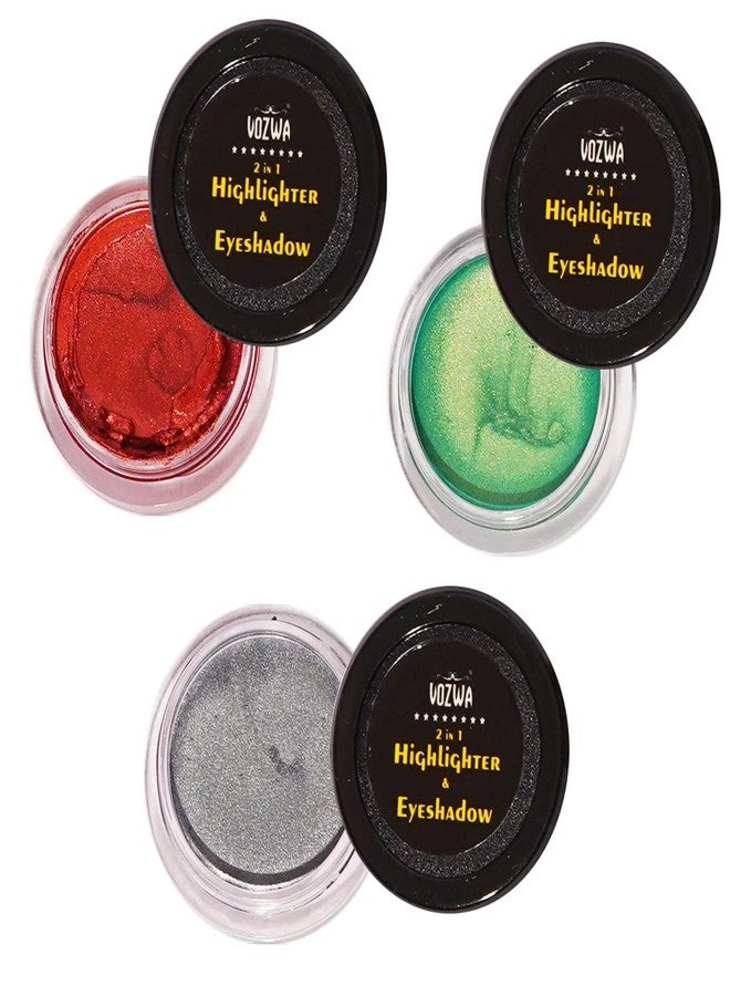Vozwa 2 in 1 Highlighter Face Makeup & Eyeshadow - 3 Pcs (Maroon + Green + Grey) - Image 3