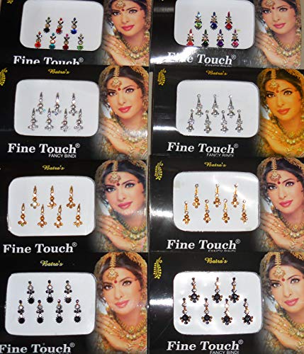 Fine Touch 8 Pack 56 Silver GoldenBlackMulticolored Face Jewels crystal - Image 1