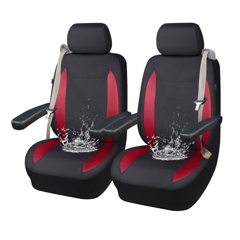 Flying Banner AquaShield Front car seat Covers Set Waterproof Water Resistant arm Rest Compatible Shoulder Seatbelt Compatible Truck seat Protectors Universal fit Non Slip (Red Black, Front Pair) - Image 1
