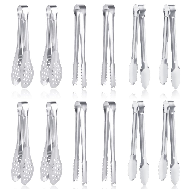 Dmoera 12 Pack Premium Small Serving Tongs Dmoera Mini Stainless Steel Appetizer Tongs 51Inch127cm