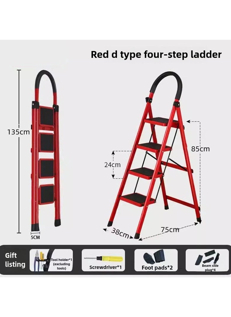 RUIYADA - 4 Step Foldable Ladder Home Ladder with Wide Anti-Slip Pedal Portable Sturdy Steel Ladder with Handrails for Home and Kitchen 330 lbs Capacity Red+Black - Image 1