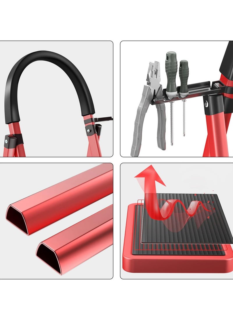 RUIYADA - 4 Step Foldable Ladder Home Ladder with Wide Anti-Slip Pedal Portable Sturdy Steel Ladder with Handrails for Home and Kitchen 330 lbs Capacity Red+Black - Image 1