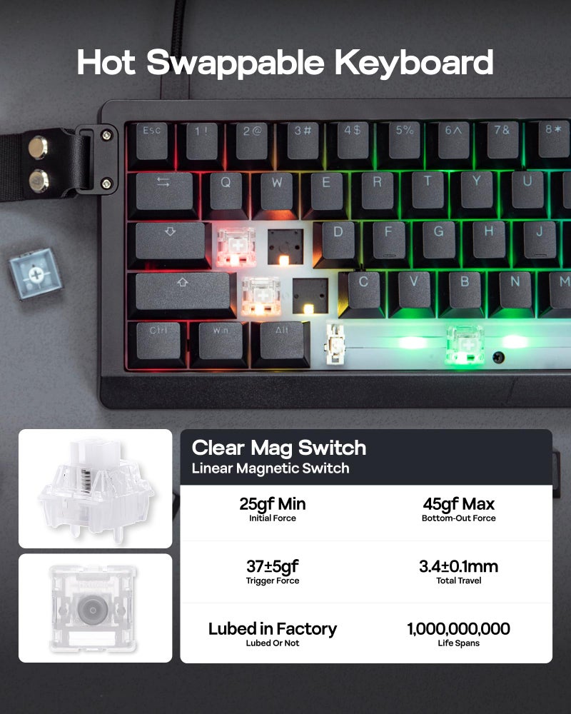 EPOMAKER HE68 Lite Hall Effect Gaming Keyboard, 8k Polling & 128K Scan Rate, 0.005mm Adjustable Trigger, 0.125ms Latency, 5-Layer Sound-Dampened, Snap Key, SOCD, A-RGB, Wired, Mac Software (Black) - Image 5