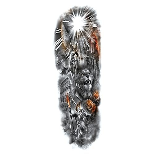 S.A.V.I Full Arm, Hand Temporary Tattoo For Men, Lion Clock Wing Man Roses Design For Girls Women, Tattoo Sticker Size 48x17CM - 1PC. - Image 2