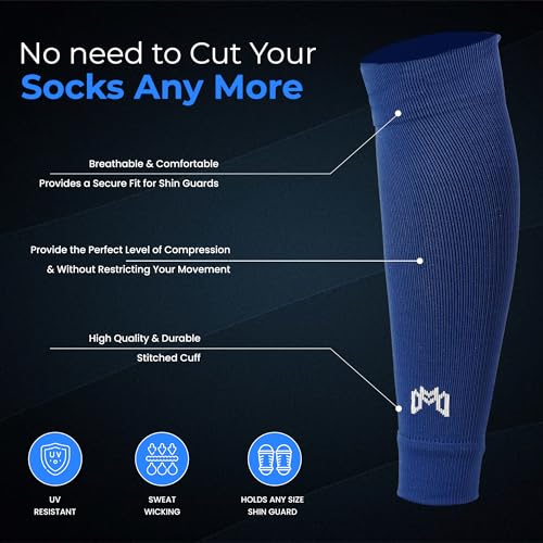 MediCaptain Pre Cut Soccer Sock Sleeves Companion for Soccer Grip Socks Securely Holds Shin Guards Compression Leg Warmer Navy One Size - Image 3