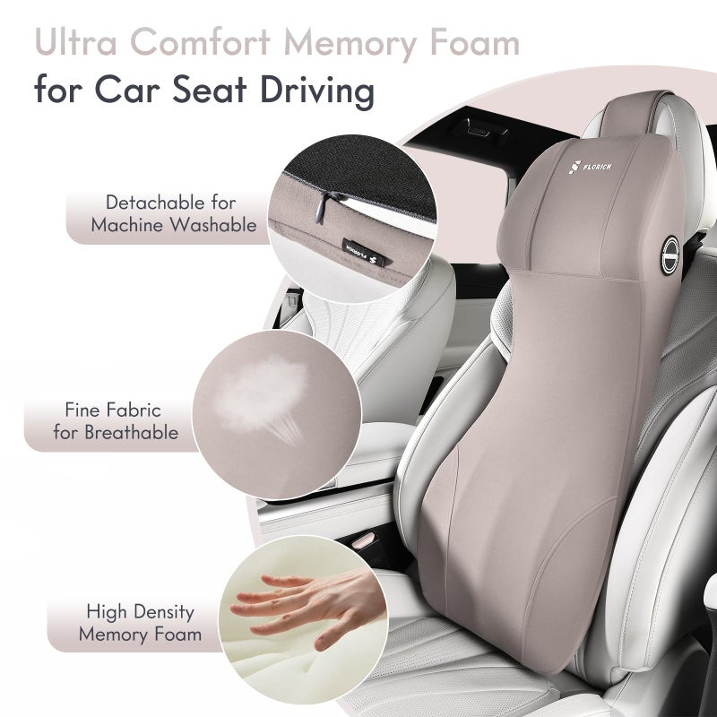 FLORICH Lumbar Support Pillow and Car Neck Pillow Memory Foam Integrated Lumbar Support Cushion with Headrest Pillow Ergonomic Car Seat Back Support for Head Waist Support Sciatica Pain Relief, Gray - Image 3