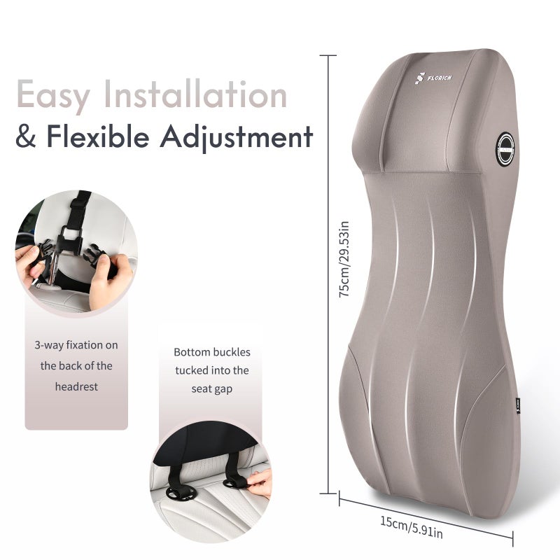 FLORICH Lumbar Support Pillow and Car Neck Pillow Memory Foam Integrated Lumbar Support Cushion with Headrest Pillow Ergonomic Car Seat Back Support for Head Waist Support Sciatica Pain Relief, Gray - Image 5