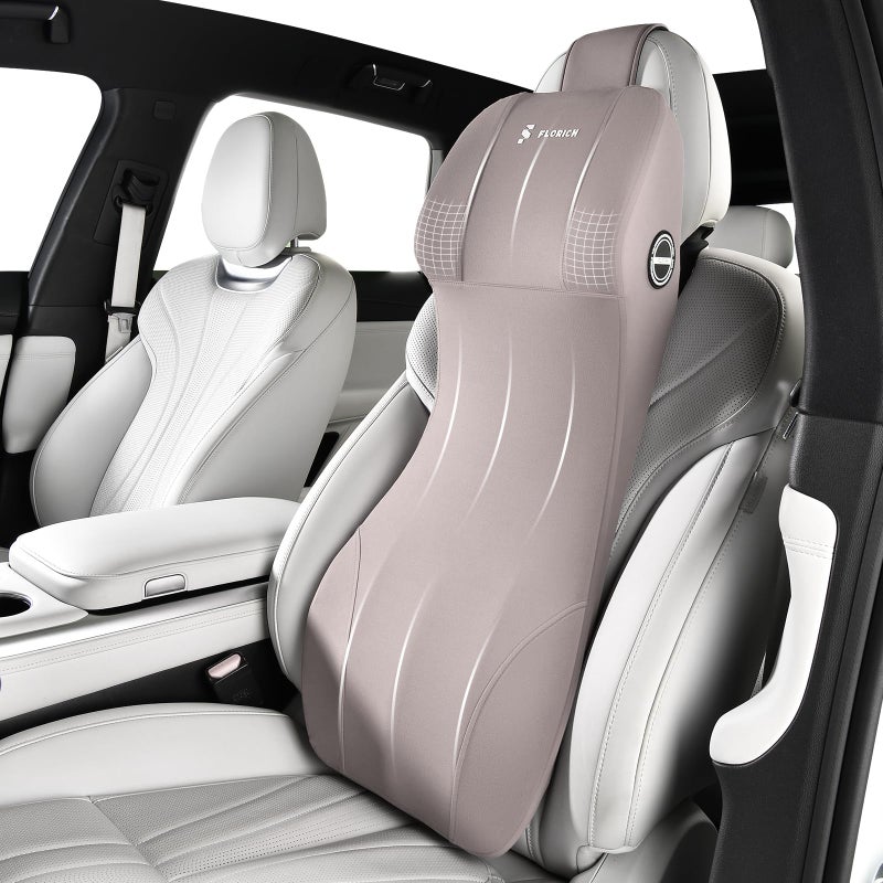 FLORICH Lumbar Support Pillow and Car Neck Pillow Memory Foam Integrated Lumbar Support Cushion with Headrest Pillow Ergonomic Car Seat Back Support for Head Waist Support Sciatica Pain Relief, Gray - Image 1