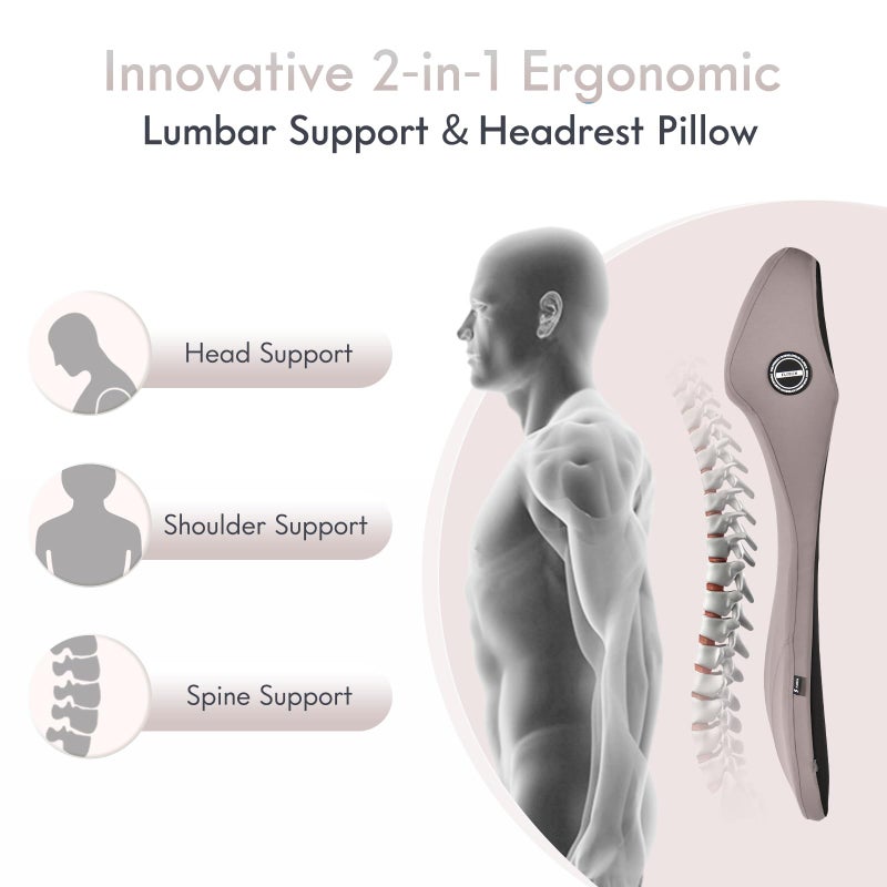 FLORICH Lumbar Support Pillow and Car Neck Pillow Memory Foam Integrated Lumbar Support Cushion with Headrest Pillow Ergonomic Car Seat Back Support for Head Waist Support Sciatica Pain Relief, Gray - Image 2