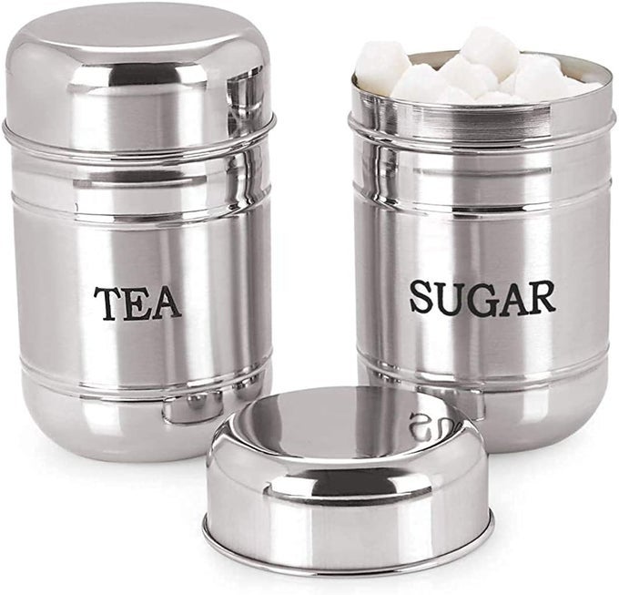 STAINLESS STEEL TEASUGAR CONTAINER SET OF 2 PCS 500ML EACH SILVER STEEL DABBA FOR TEA SUGAR COFFEE FOR KITCHEN TEA STALL DAILY USE ALSO FOR GIFT