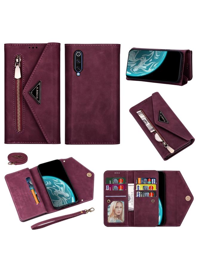Case For Xiaomi Mi 9 Skin Feel Zipper Horizontal Flip Leather Case with Holder & Card Slots & Photo Frame & Lanyard & Long Rope