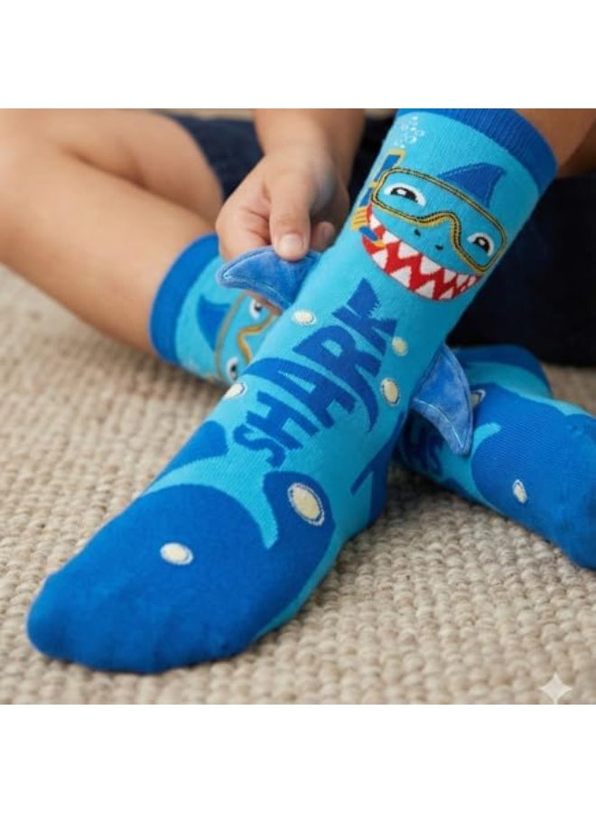 Glitters Kids 3D Shark Knee-High Socks – Fun Novelty Blue Shark Socks with Side Fins – Soft, Stretchy & Comfortable Animal Socks for Boys & Girls - Image 4