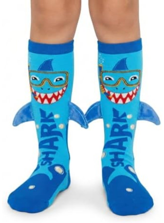 Glitters Kids 3D Shark Knee-High Socks – Fun Novelty Blue Shark Socks with Side Fins – Soft, Stretchy & Comfortable Animal Socks for Boys & Girls - Image 1