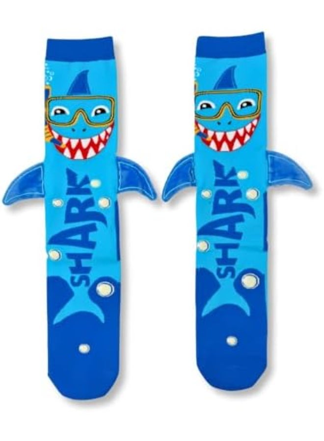 Glitters Kids 3D Shark Knee-High Socks – Fun Novelty Blue Shark Socks with Side Fins – Soft, Stretchy & Comfortable Animal Socks for Boys & Girls - Image 2