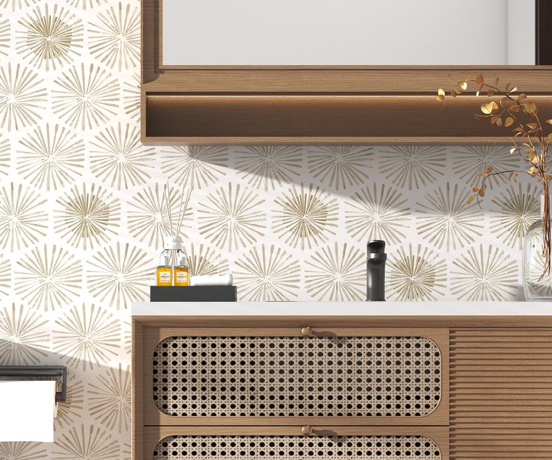 OSECAGE Modern Peel and Stick Wallpaper Boho Self Adhesive Wallpaper Peel and Stick Geometric Contact Paper White and Beige Wall Paper Removable Wallpapers 17.3''Ã—78.8'' for Bedroom Bathroom Cabinets Decor - Image 4