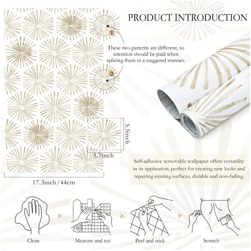 OSECAGE Modern Peel and Stick Wallpaper Boho Self Adhesive Wallpaper Peel and Stick Geometric Contact Paper White and Beige Wall Paper Removable Wallpapers 17.3''Ã—78.8'' for Bedroom Bathroom Cabinets Decor - Image 3