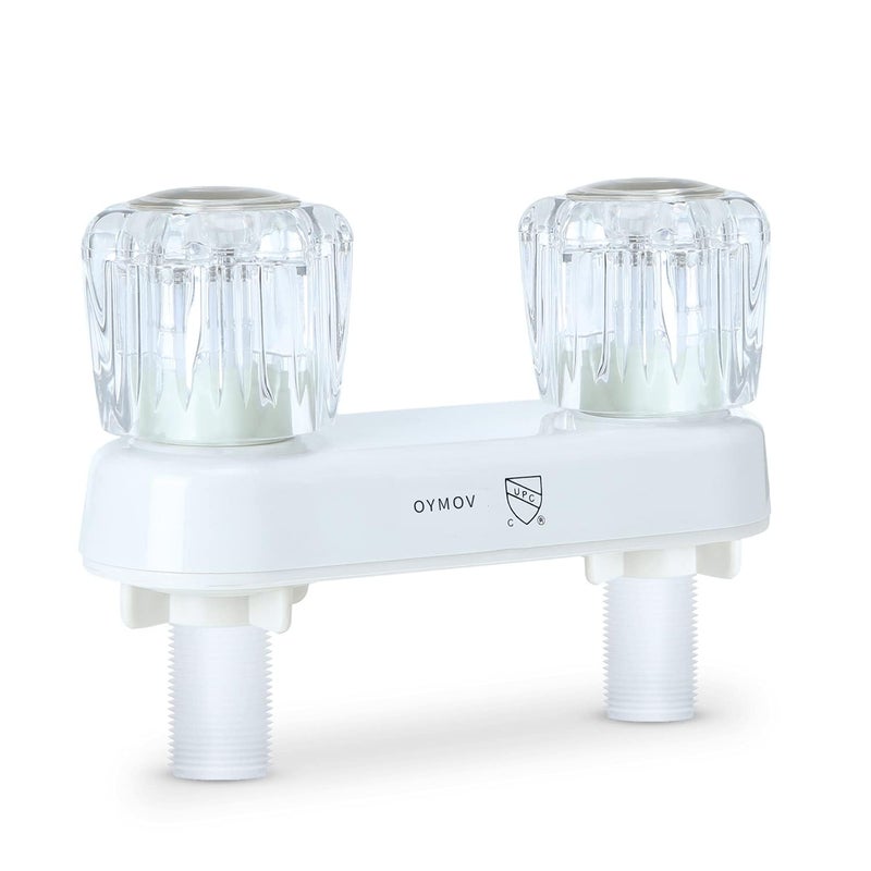 OYMOV RV Shower Faucet  Camper Faucet Valve RV Valve Diverter Replacement with 2 Knob Handles for Indoor and Outdoor Shower White