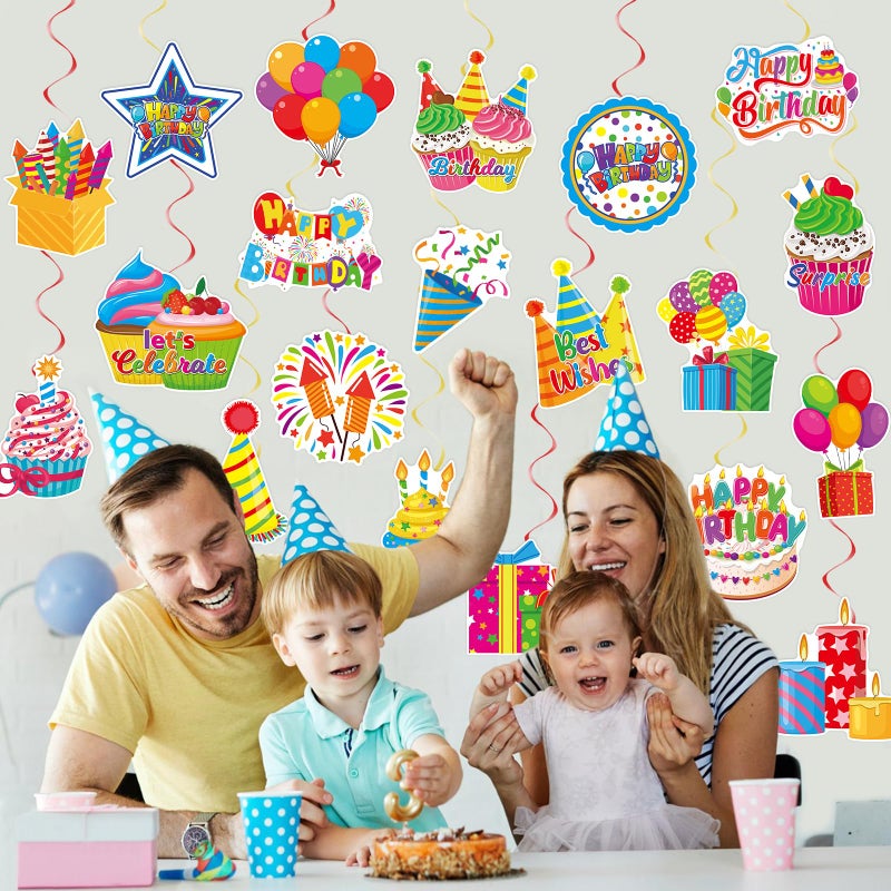 Runloon 40Pcs Birthday Hanging Swirl Decorations, Colorful Cupcake Balloons Hat Sign Swirl Decor Happy Birthday Hanging Ornaments for Boy Girl Kid Party Supplies - Image 3