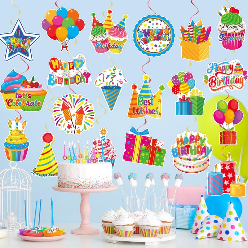 Runloon 40Pcs Birthday Hanging Swirl Decorations, Colorful Cupcake Balloons Hat Sign Swirl Decor Happy Birthday Hanging Ornaments for Boy Girl Kid Party Supplies - Image 4