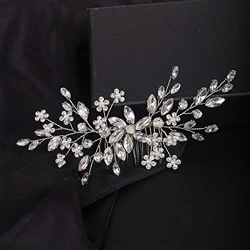 YERTTER Bridal Hair Comb Crystal Bride Wedding Hair Comb Rhinestone Flower Bridal Hair Pieces Pearl Wedding Hair Accessories for Women and Girls (Silver) - Image 4