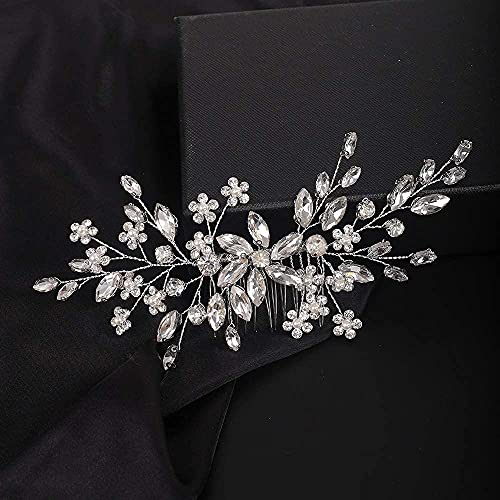 YERTTER Bridal Hair Comb Crystal Bride Wedding Hair Comb Rhinestone Flower Bridal Hair Pieces Pearl Wedding Hair Accessories for Women and Girls (Silver) - Image 2