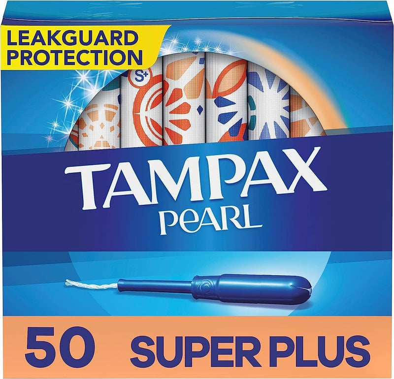 Tampax تامباكس بيرل تامبونز سوبر بلس امتصاص، مع حافة مانعة للتسرب، بدون رائحة، 50 قطعة - Image 1