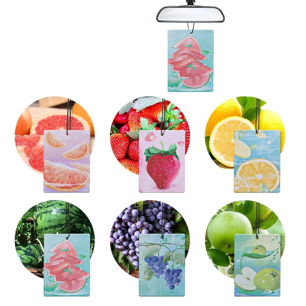 Car Air Freshener – Summer Fruity Scents: Green Apple x2 + Watermelon x2 + Lemon x2 + Strawberry x2 + Grape x2 + Grapefruit x2, 12 Pack