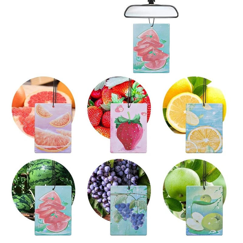 Car Air Freshener – Summer Fruity Scents: Green Apple x2 + Watermelon x2 + Lemon x2 + Strawberry x2 + Grape x2 + Grapefruit x2, 12 Pack