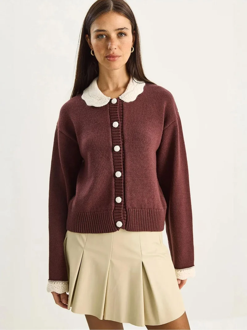 LUCCI Thick Ribbed Knit Cardigan with Button Closure