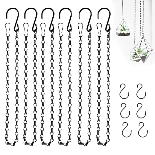 Urkupoo 6PCS Hanging Chains with S Hooks, 24.2IN Long Chains with Clips, Adjustable Black Metal Chains Hanger for Plant, Sign, Bird Feeder, Wind Chime - Image 1