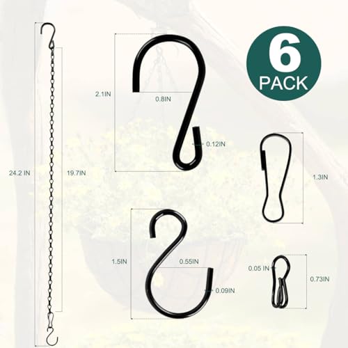Urkupoo 6PCS Hanging Chains with S Hooks, 24.2IN Long Chains with Clips, Adjustable Black Metal Chains Hanger for Plant, Sign, Bird Feeder, Wind Chime - Image 2