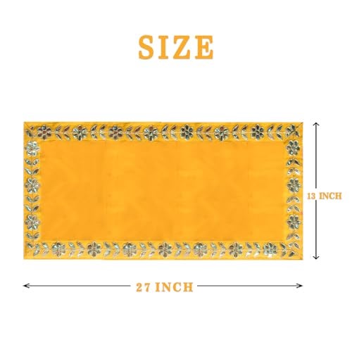Dulhan DLC 13 x 27 inch Designer Long Yellow Velvet Cloth for puja mandir Table, Pooja Asan for God Idol Altar Cloth for Diwali navratra ganpati Festival Pack of 2 pc bhagwan aasan for Home Temple - Image 2