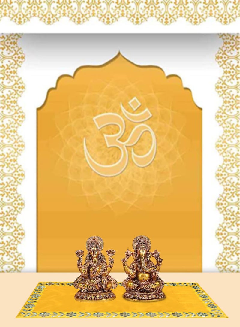 Dulhan DLC 13 x 27 inch Designer Long Yellow Velvet Cloth for puja mandir Table, Pooja Asan for God Idol Altar Cloth for Diwali navratra ganpati Festival Pack of 2 pc bhagwan aasan for Home Temple - Image 5
