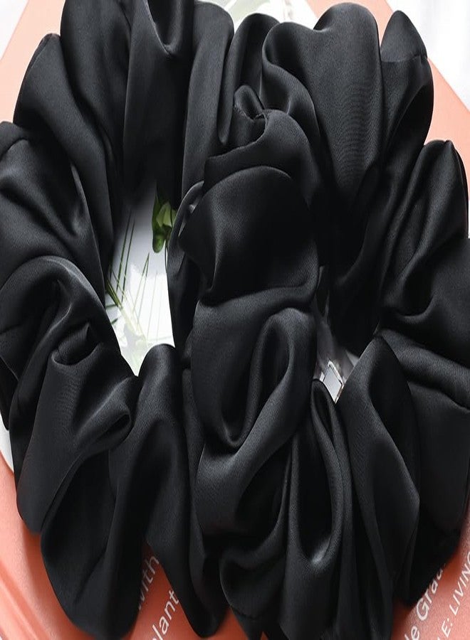 INARA (Pack of 2) Satin Hair Tie Ponytail Band Ruffle Premium Scrunchy Hairband Rubber Scrunchies For Women And Girls - Black - Image 2