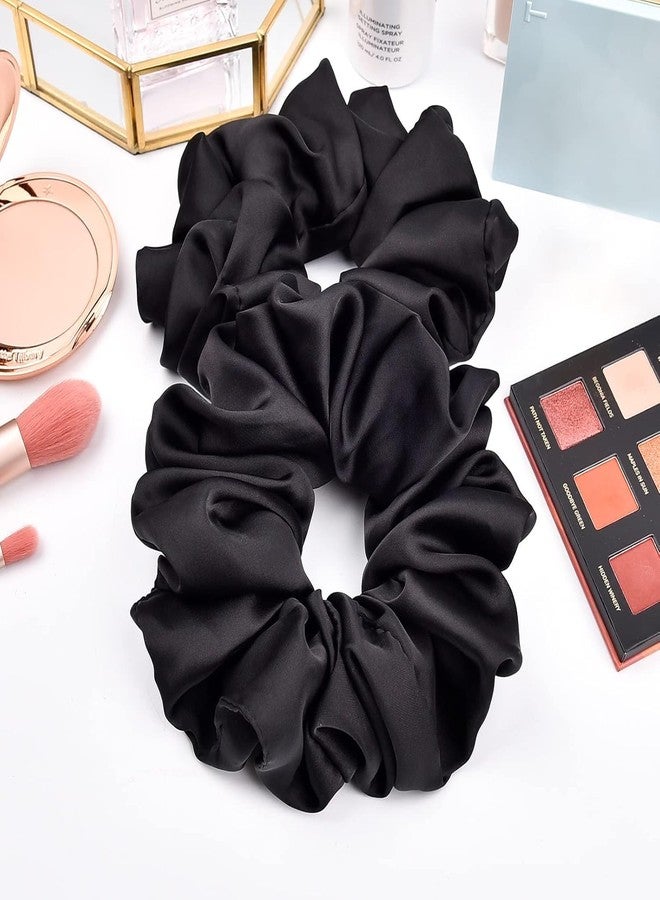 INARA (Pack of 2) Satin Hair Tie Ponytail Band Ruffle Premium Scrunchy Hairband Rubber Scrunchies For Women And Girls - Black - Image 1