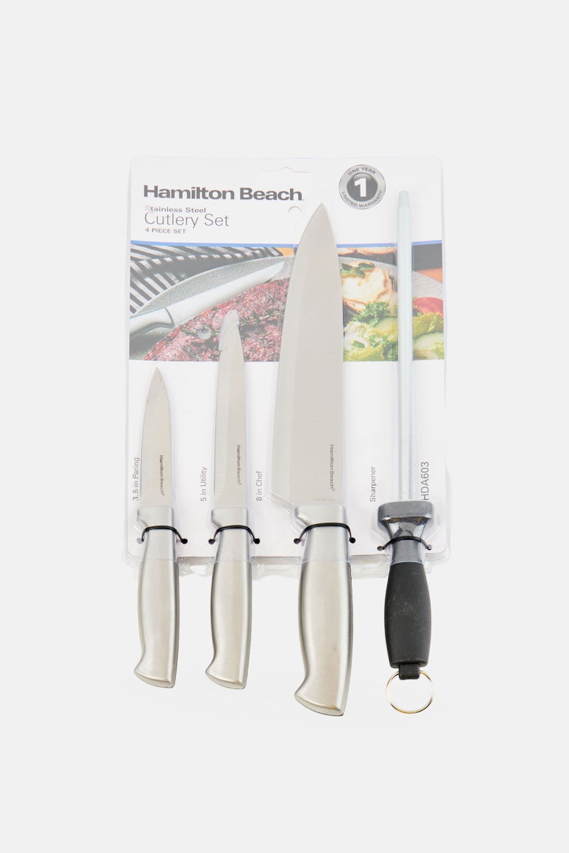 Hamilton Beach 4 Piece Stainless Steel Cutting Knife And Sharpener Set, Silver - Image 1
