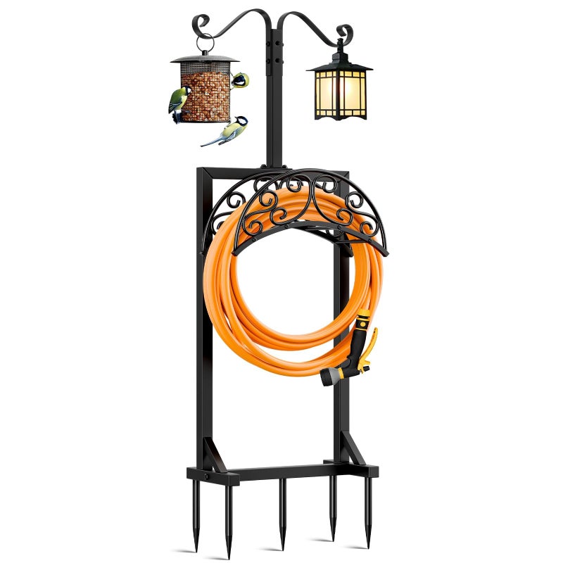 Jvgoo Garden Hose Holder for Outside - Upgraded Water Hose Holders with 5 Spikes & 2 Shepherds Hooks, Freestanding Hose Stand Heavy Duty Hose Hanger Hose Storage Hose Reel Rack for Outside Yard Lawn - Image 1