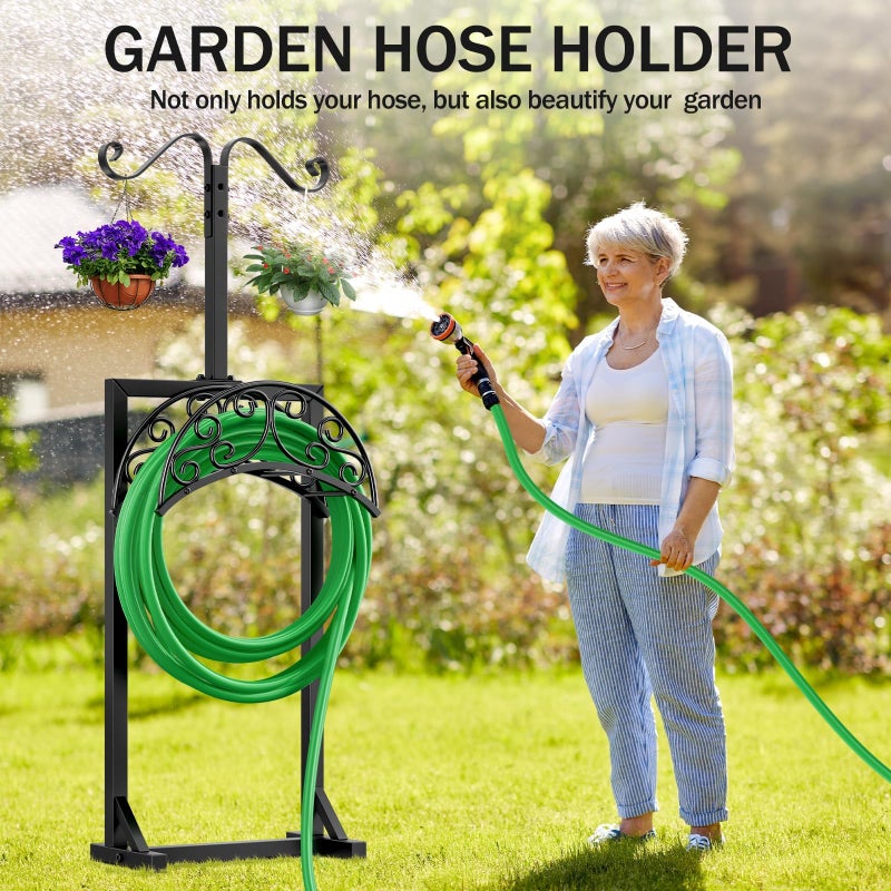 Jvgoo Garden Hose Holder for Outside - Upgraded Water Hose Holders with 5 Spikes & 2 Shepherds Hooks, Freestanding Hose Stand Heavy Duty Hose Hanger Hose Storage Hose Reel Rack for Outside Yard Lawn - Image 5