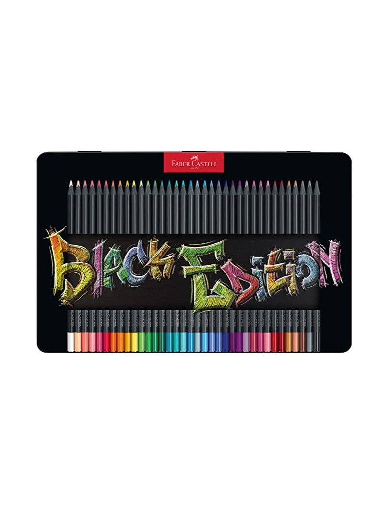 فابير كاستل أقلام رصاص ملونة سوداء الإصدار من فابر كاستل 36 لونًا في علبة معدنية مسطحة، سلسلة فائقة النعومة للحصول على تأثيرات رائعة - Image 1