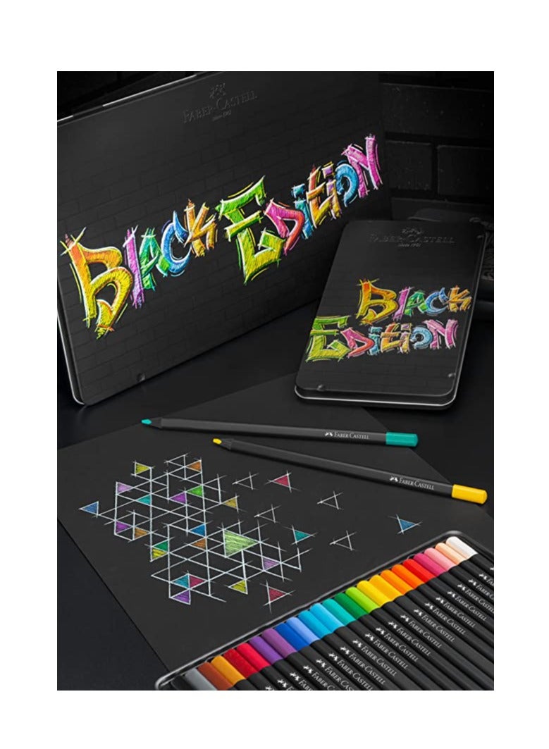 فابير كاستل أقلام رصاص ملونة سوداء الإصدار من فابر كاستل 36 لونًا في علبة معدنية مسطحة، سلسلة فائقة النعومة للحصول على تأثيرات رائعة - Image 4